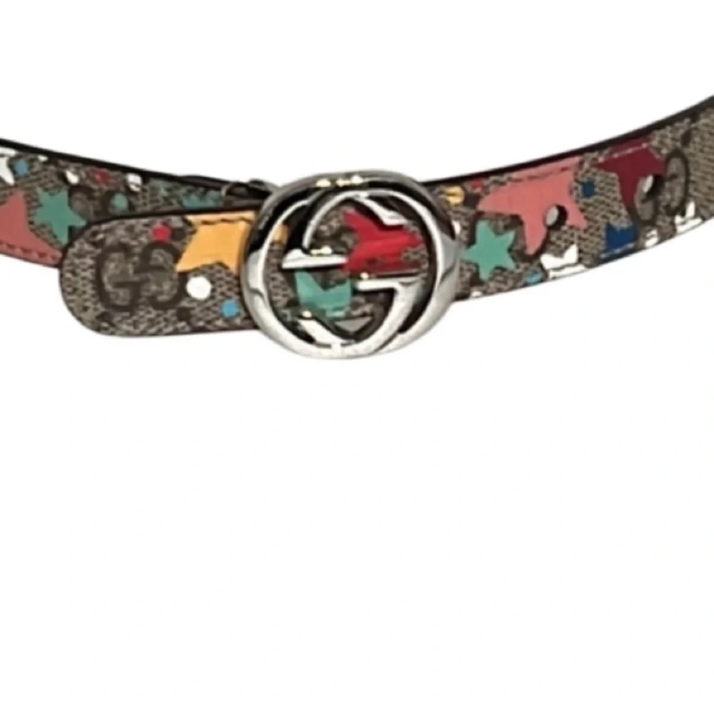 Authentic Gucci luxury designer signature GG star print leather belt kids sz S